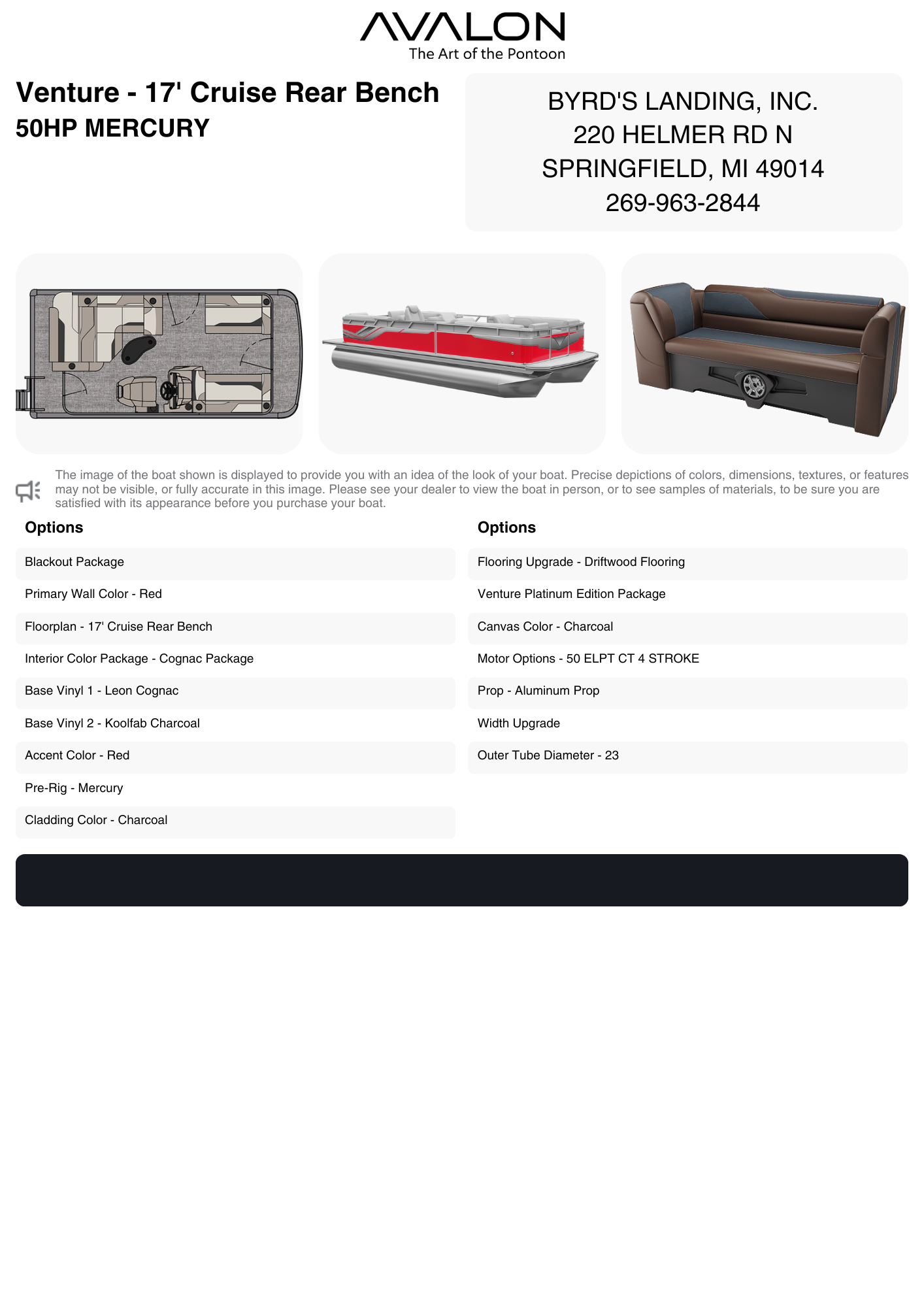2025 17' AVALON VENTURE CRUISE REAR BENCH PONTOON